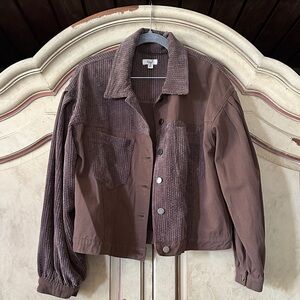 easel Brown Mixed-Texture Jean Jacket size Small